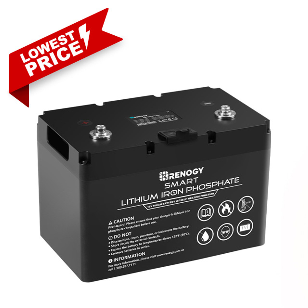 12V 100Ah Smart Lithium Iron Phosphate Battery w/Self-Heating Function