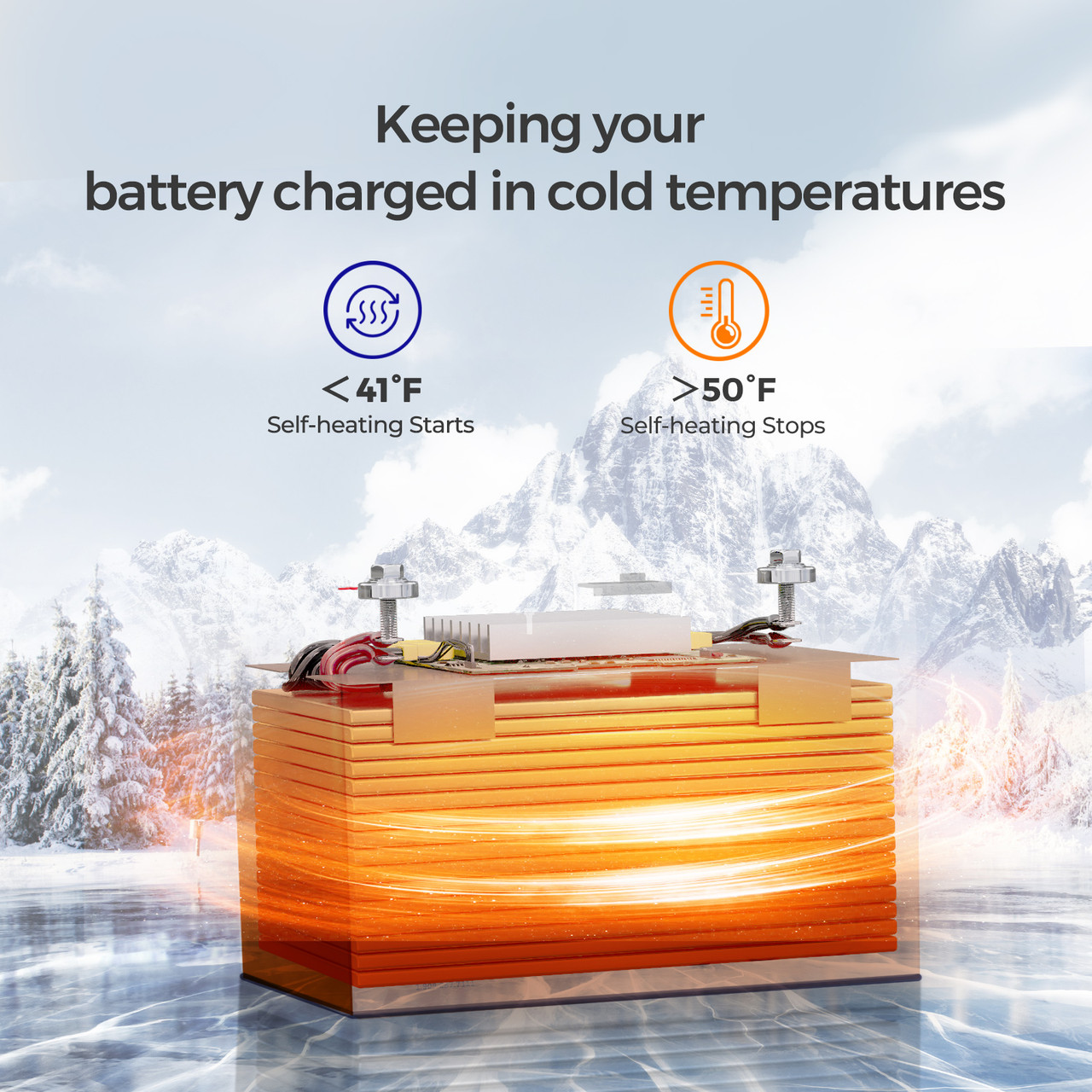 12V 100Ah Smart Lithium Iron Phosphate Battery w/Self-Heating Function - Image 8