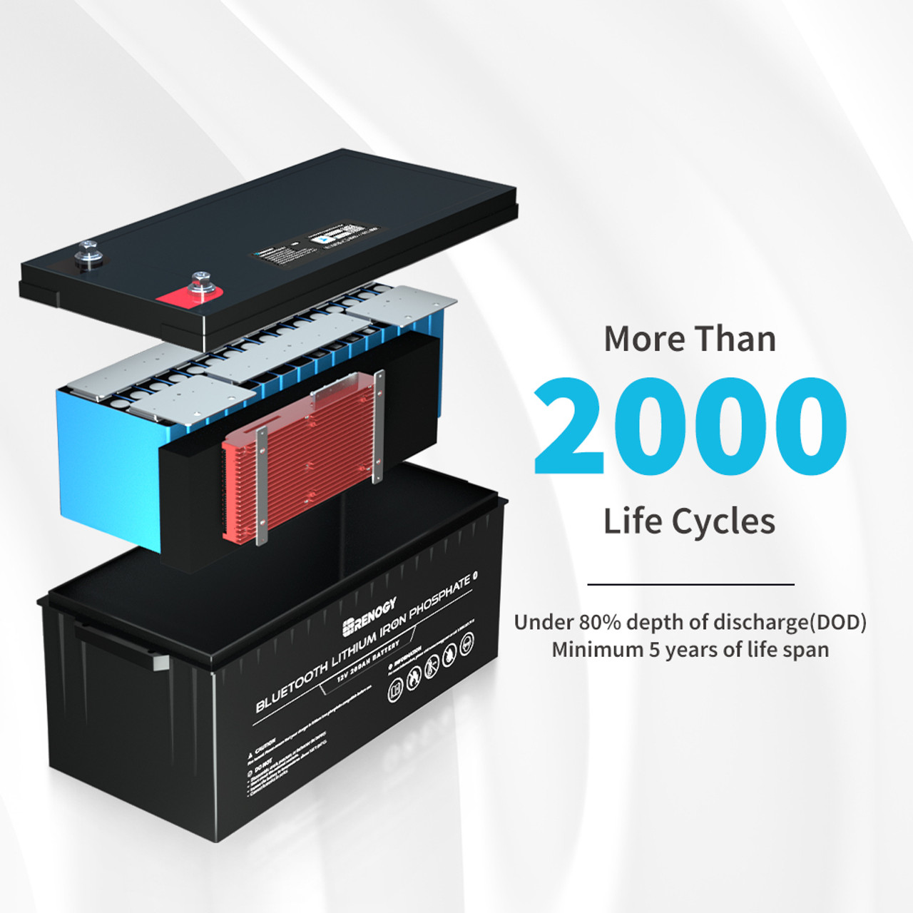 12V 200Ah Lithium Iron Phosphate Battery w/ Bluetooth - Image 8