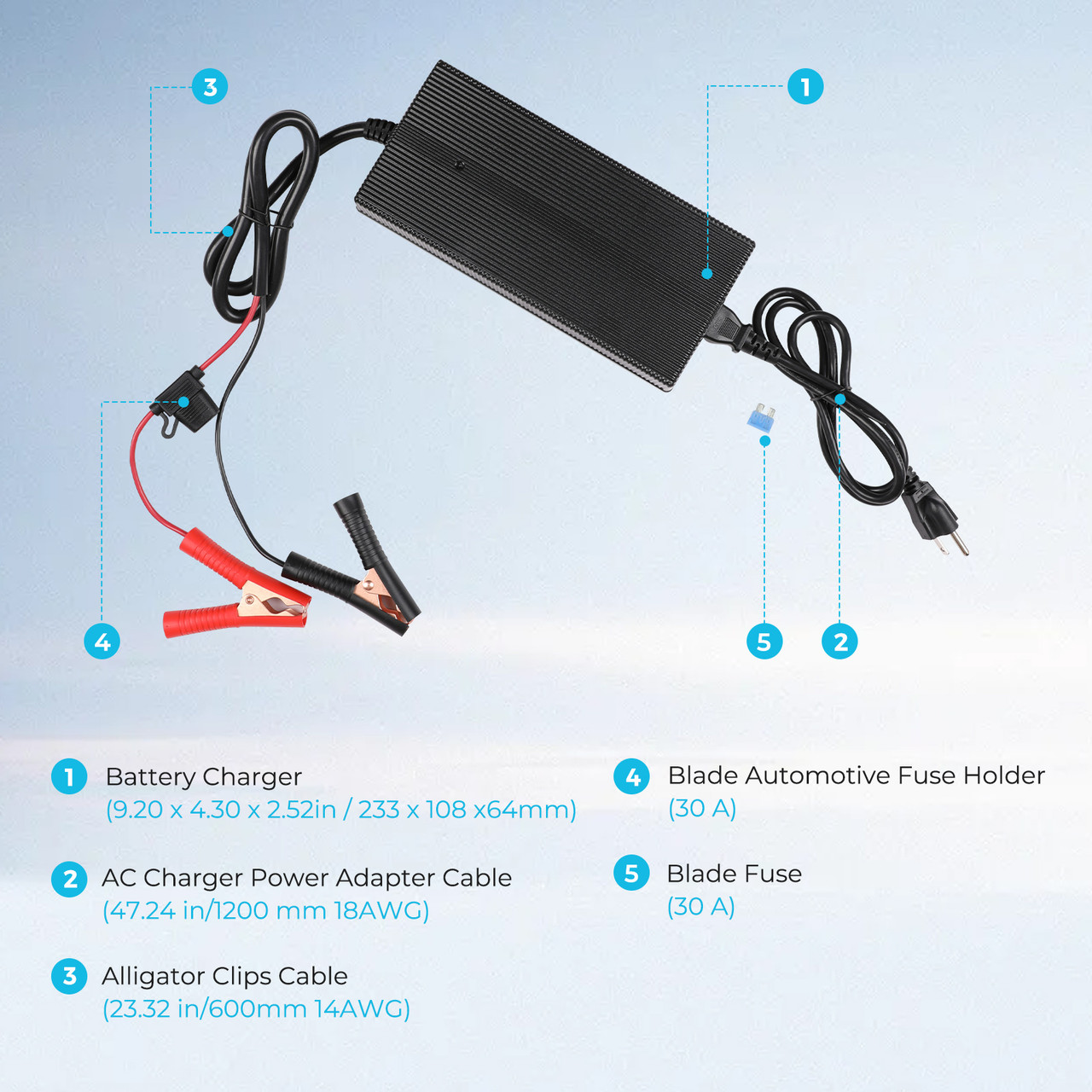 12V 20A AC-to-DC LFP Portable Battery Charger - Image 4